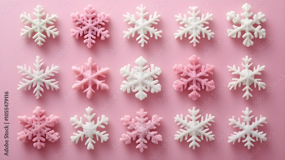 Minimalist snowflakes on a plain background, soft pastel shades Minimalist snowflakes on a plain background, soft pastel shades
