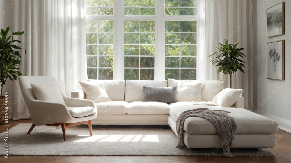 Fototapeta premium A bright and airy modern interior with minimalist design and ample natural light offering a fresh and open feel