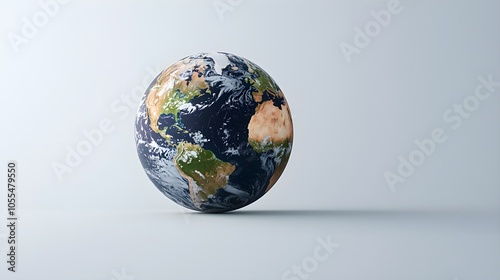 Realistic 3D rendering of Earth on a minimalistic background