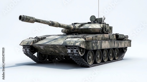 A tank with camouflage paint isolated on a white background. photo