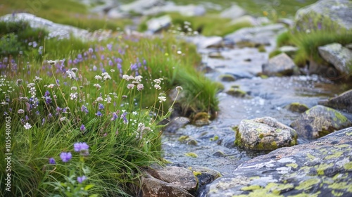 Wildflowers by a Mountain Stream