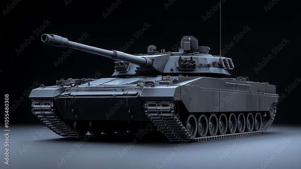A military tank isolated on a gray background. A military tank isolated on a gray background.