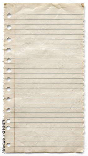 Vintage Lined Paper Sheet with Hole Punch
