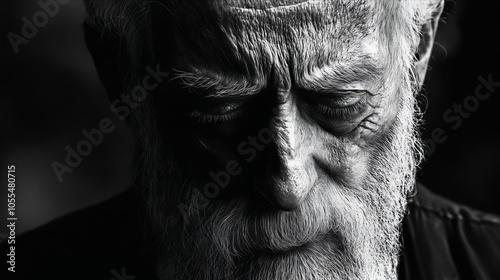 A black and white photo of an old man with a beard