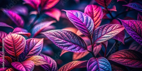 Low Light Photography of Vibrant Pink and Purple Leaves in Nature's Embrace