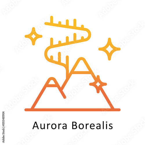 Aurora Borealis Vector Outline Gradient Design icon. Winter Travelling Symbol on White backgroud EPS 10 file