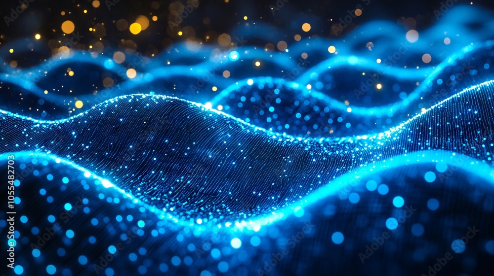 A close up of a blue wave with lights on it A close up of a blue wave with lights on it