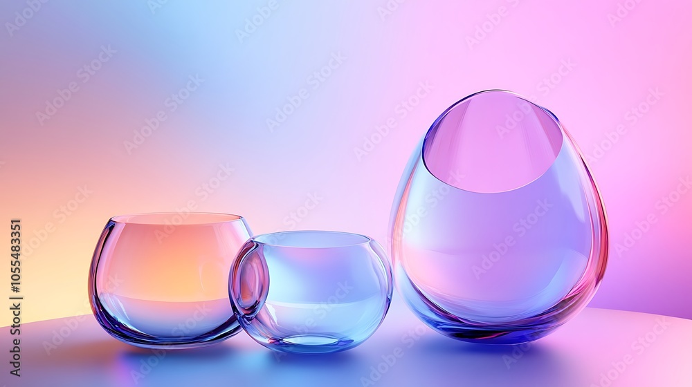 3D render of abstract glass shapes gradient background, Colorful glasss background