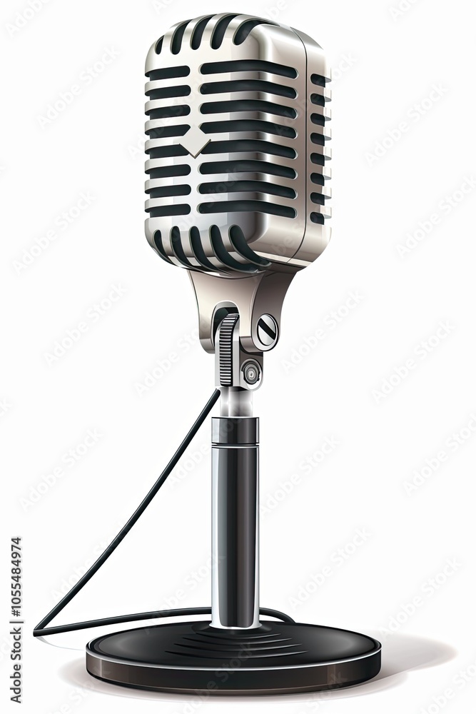 Fototapeta premium Closeup shot of a microphone on a stand against a white background