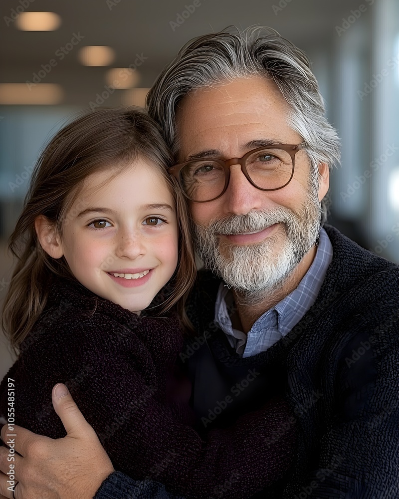 Grandfather and granddaughter sharing a warm embrace Grandfather and granddaughter sharing a warm embrace