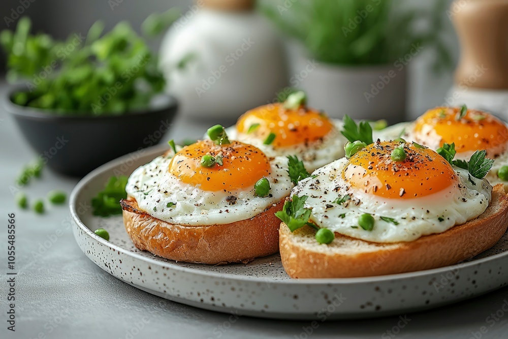 Fried Egg Toasts with Black Pepper and Herbs Fried Egg Toasts with Black Pepper and Herbs