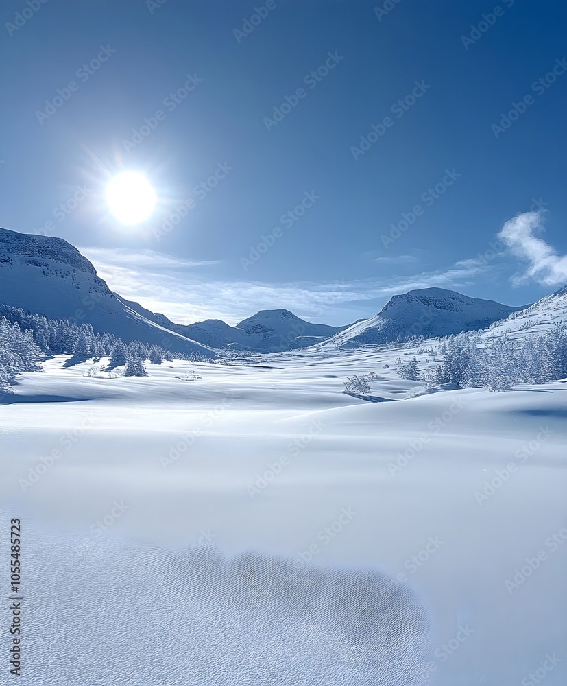 Obraz premium Snow covered hills under a blue sky, bright white snow, clear visibility