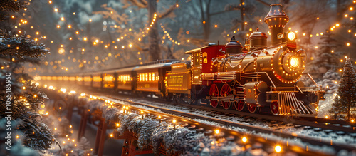 Christmas Train Set for Kids on a Festive Railway photo