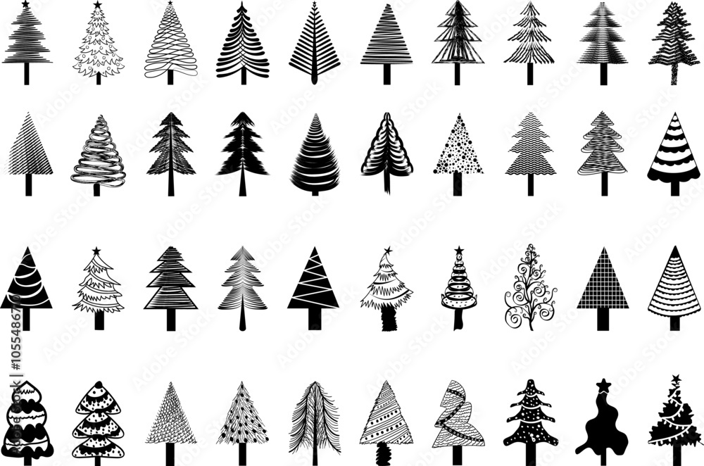 Obraz premium set of 40 Christmas trees bundle, 300dpi printable quality, best for cutting and engraving machines also