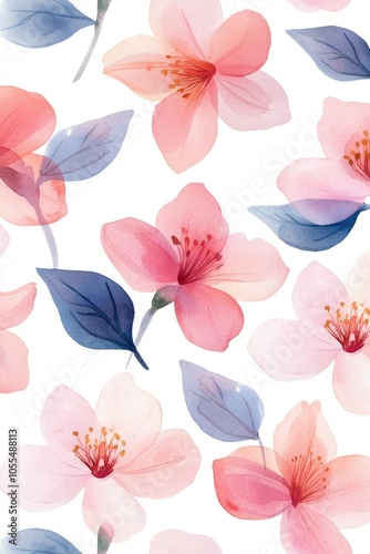 Watercolor fuchsias in soft pinks and purples, minimal details, scattered on a light background