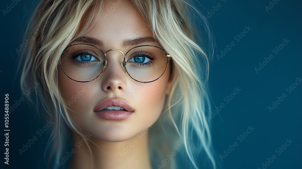 a young beautiful woman with glasses. vision center banner a young beautiful woman with glasses. vision center banner