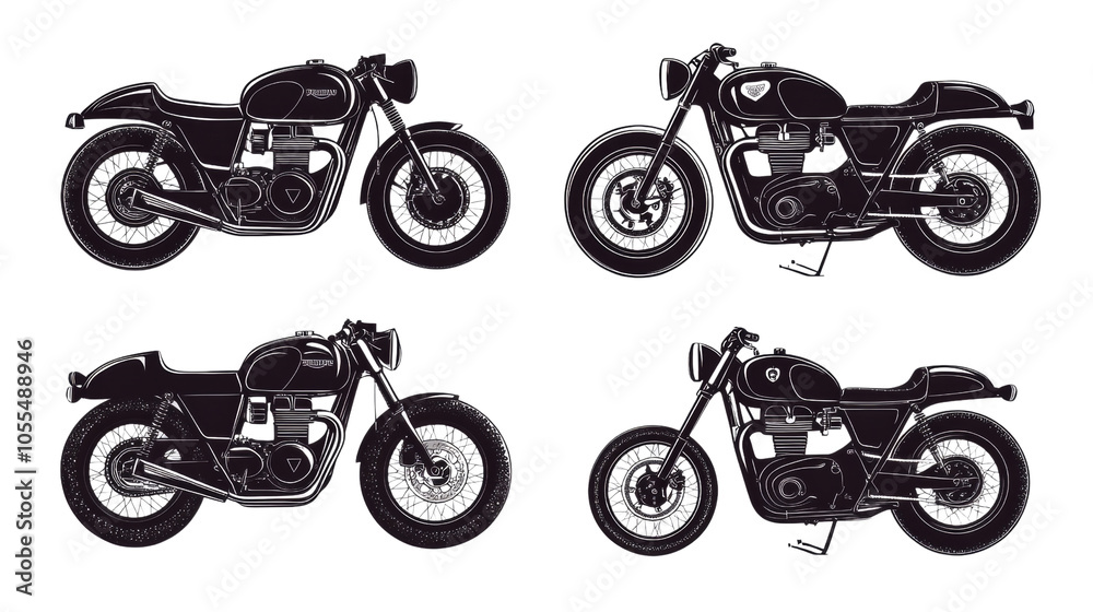 Obraz premium motorcycle set in silhouette style. png