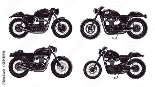 motorcycle set in silhouette style. png photo