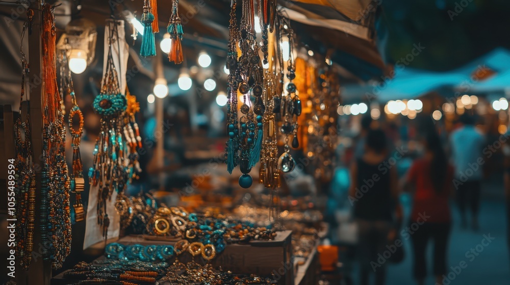 Exploring the vibrant ethnic jewelry market stall at a night bazaar a ...