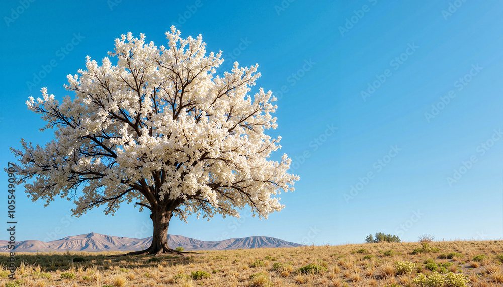 Blooming tree under blue sky celebrating Tu BiShvat Blooming tree under blue sky celebrating Tu BiShvat
