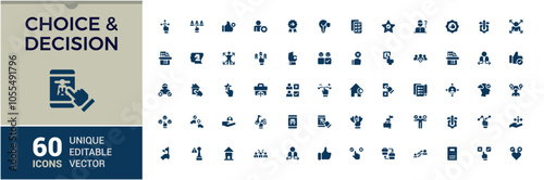 Choice filled icon collection. Contains such icons as concept, sign, count, choose, ballot, voting and more. Simple icon designs. Vector illustration in modern solid style.