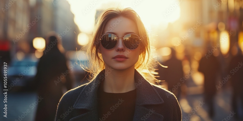 Woman on city street with sunglasses Woman on city street with sunglasses