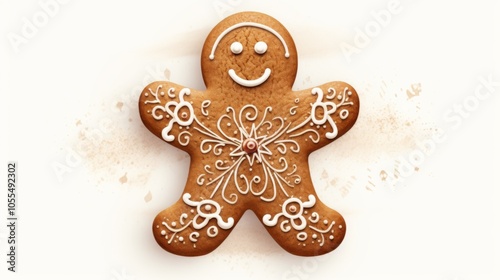 A beautifully decorated gingerbread cookie featuring an intricate icing design and a smiling face, showcasing delightful artistry in festive baking treat presentation.