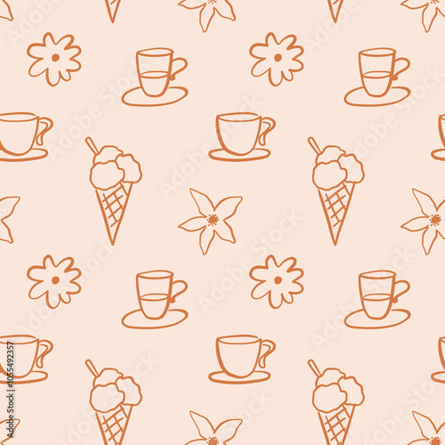 Italian Ice Cream Coffee Cafe Seamless Pattern