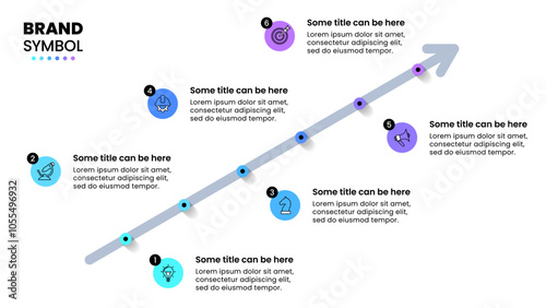 Infographic template. Diagonal arrow with 6 steps
