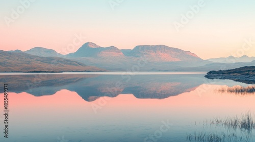 Tranquil Lake with Mountain Reflections at Dawn