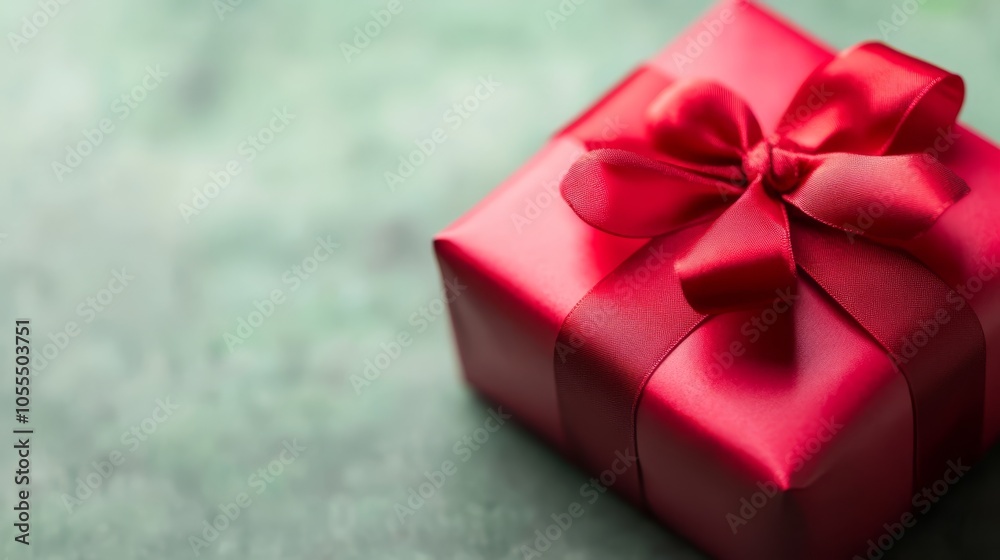 A red gift box with a large bow atop its wrapper A red gift box with a large bow atop its wrapper