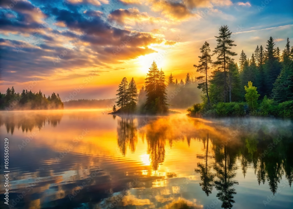 Northwoods Sunrise in Low Light - Serene Nature Landscape with Soft Hues Northwoods Sunrise in Low Light - Serene Nature Landscape with Soft Hues