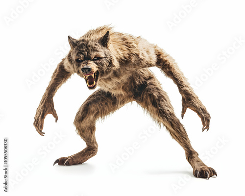 Scary Werewolf in Full Body Shot, Halloween Creatures Theme, Isolated on white background    photo