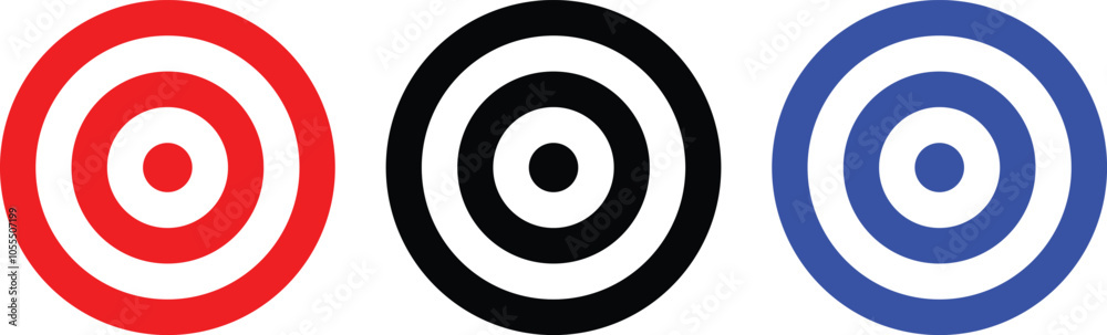 Archery target collection. Sight Crosshairs Bullseye dartboard icon. Business target destination icon. Target aiming in blue, red, Black and yellow. Archery target collection. Sight Crosshairs Bullseye dartboard icon. Business target destination icon. Target aiming in blue, red, Black and yellow.