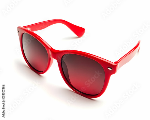 Stylish red sunglasses with a bold frame, isolated on white background 