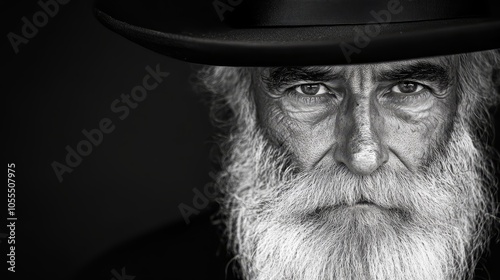 long white beard, black hat