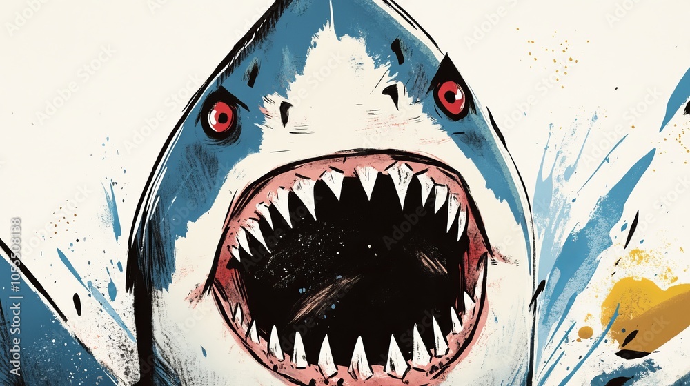 Naklejka premium A drawing of a shark with its mouth widely open