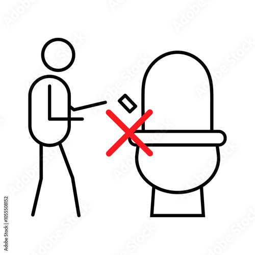 Warning for not Throwing Wet Wipes in Toilet Vector Icon. Symbol for hazardous waste management causing drainage problems