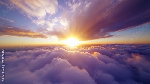  The sun shines through scattered white clouds against a blue sky