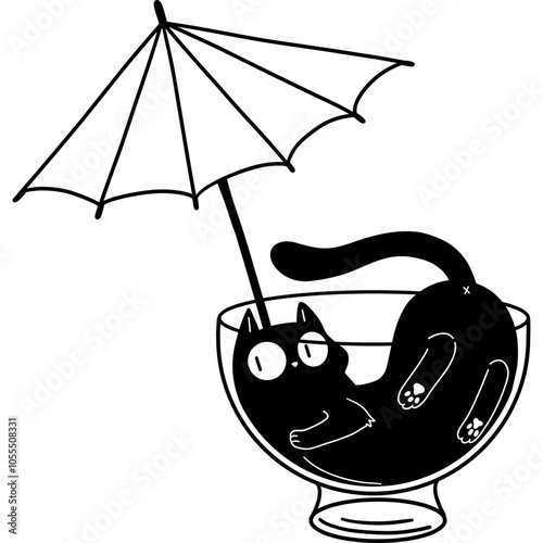 Cat with Umbrella in Cup