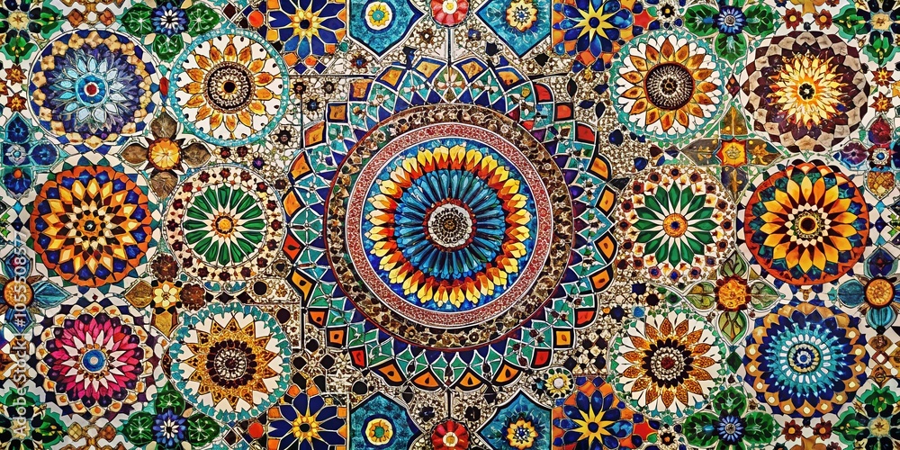 Ornate Moroccan Tile Mosaic Pattern for Surface Print - Distressed Geometric Textile Design Ornate Moroccan Tile Mosaic Pattern for Surface Print - Distressed Geometric Textile Design