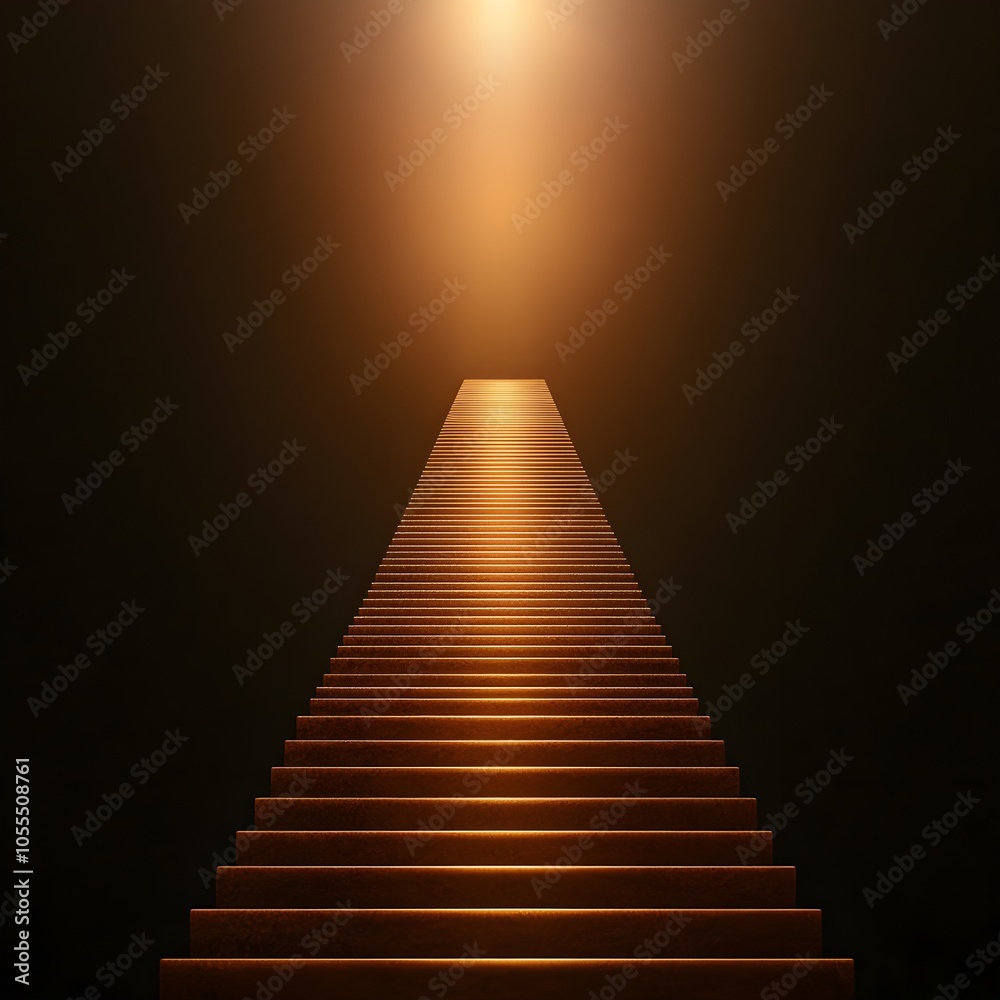 Ascending staircase illuminated by warm light Ascending staircase illuminated by warm light