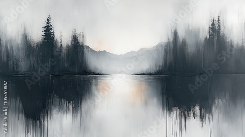 Tranquil Misty Mountain Reflection Scene