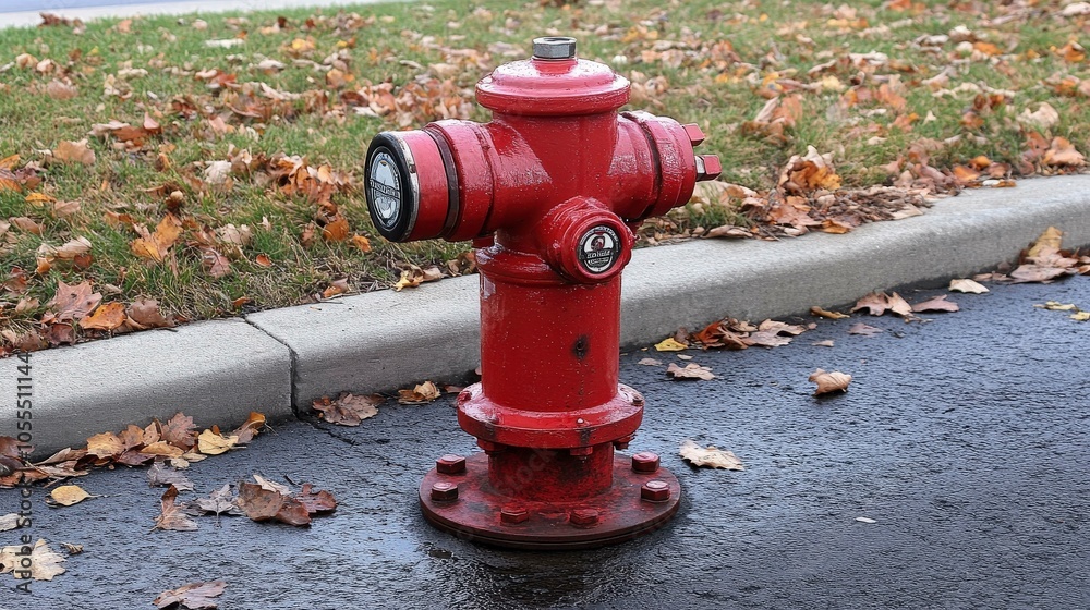 A red fire hydrant stands guard surrounded A red fire hydrant stands guard surrounded