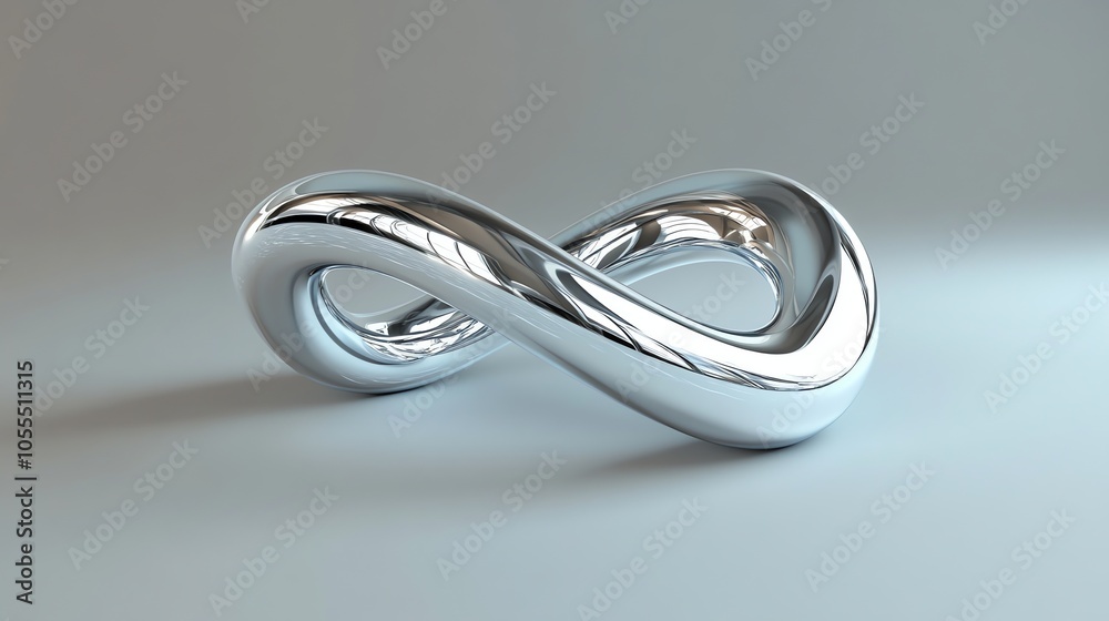 A 3D rendering of a metallic infinity symbol on a light purple background. A 3D rendering of a metallic infinity symbol on a light purple background.