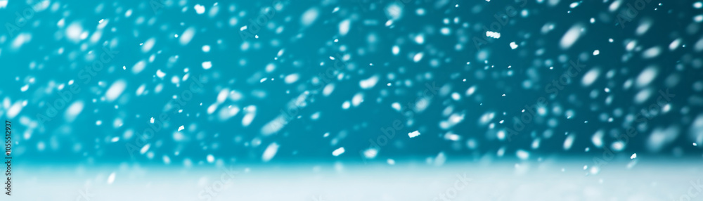 Subtle snowfall effect creates serene winter background with soft blue hue, evoking peaceful and tranquil atmosphere Subtle snowfall effect creates serene winter background with soft blue hue, evoking peaceful and tranquil atmosphere