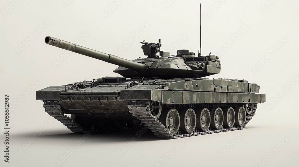 A tank with camouflage paint isolated on a white background. A tank with camouflage paint isolated on a white background.