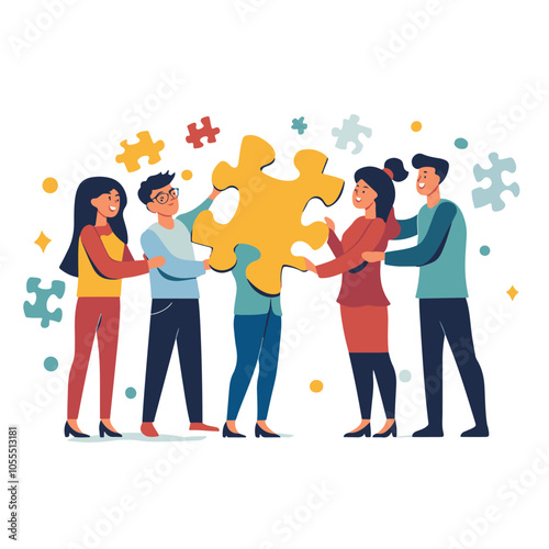 Business team working together to assemble a jigsaw puzzle