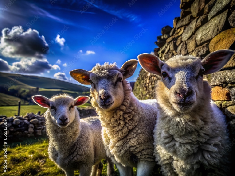 Obraz premium Portrait of Lambs in Co. Antrim, Northern Ireland - Scenic Rural Landscape Photography