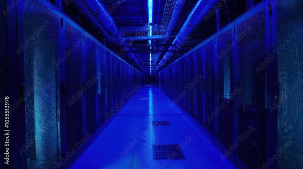 Fototapeta premium Server Room Interior with Blue Lighting